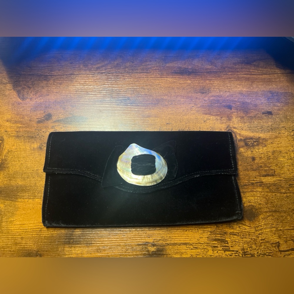 Holly in Hanoi Black Velvet Clutch Mini Evening Bag Mother of Pearl Accent